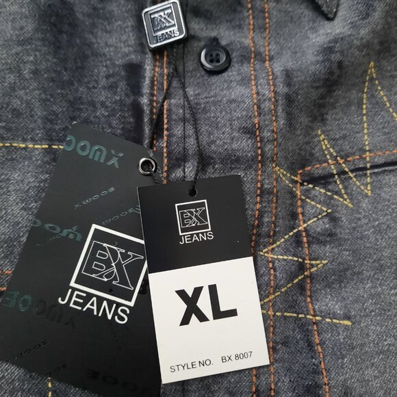 NEW Brooklyn BX Faux Denim Patchwork Long Sleeve Shirt Men's XL Button Down - Picture 2 of 8